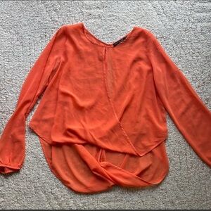 Flowy Orange Blouse Medium Sheer
